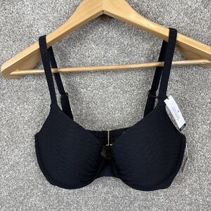 Victoria's Secret Black The Icon Push Up 34DD Bikini Top Textured Swim NEW